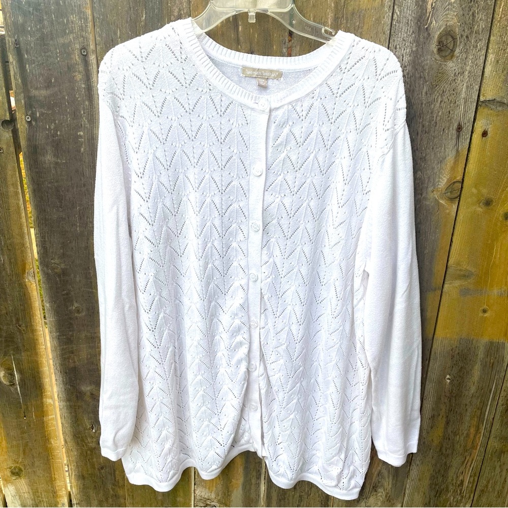 Woman Within White Open Knit Front Cardigan Sz 1X (22-24)